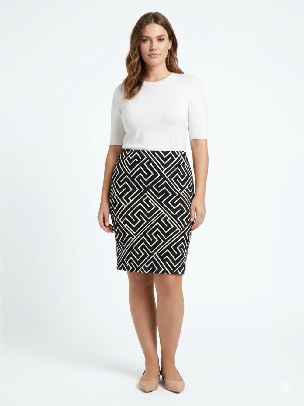 White House Black Market Black & White Geometric Pencil Skirt Size 10